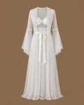Front view of the NOUR ivory bridal set with satin slip dress and floor-length sheer tulle robe
