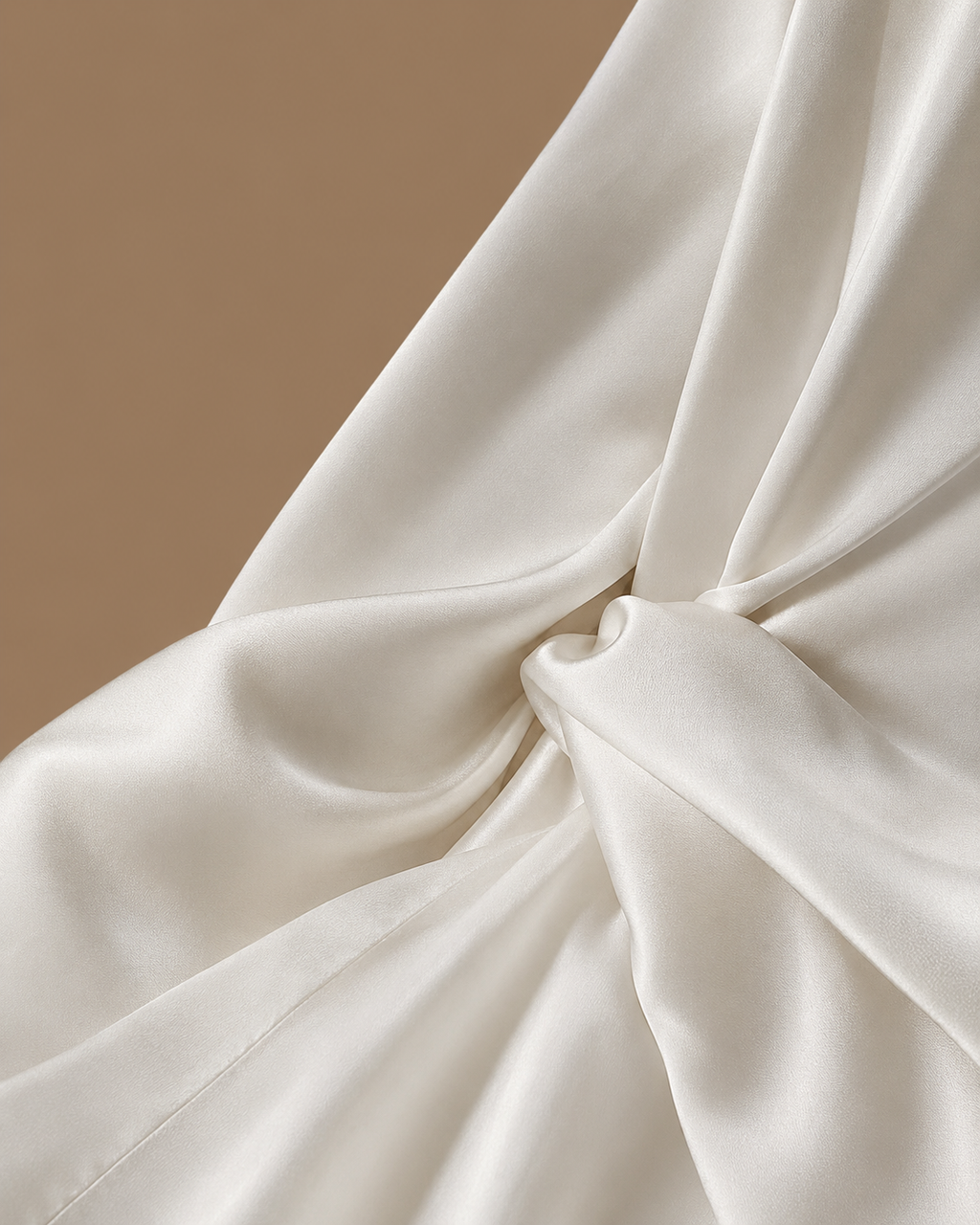 Fabric detail of the SANAE ivory satin bridal kimono showing the smooth, lustrous finish